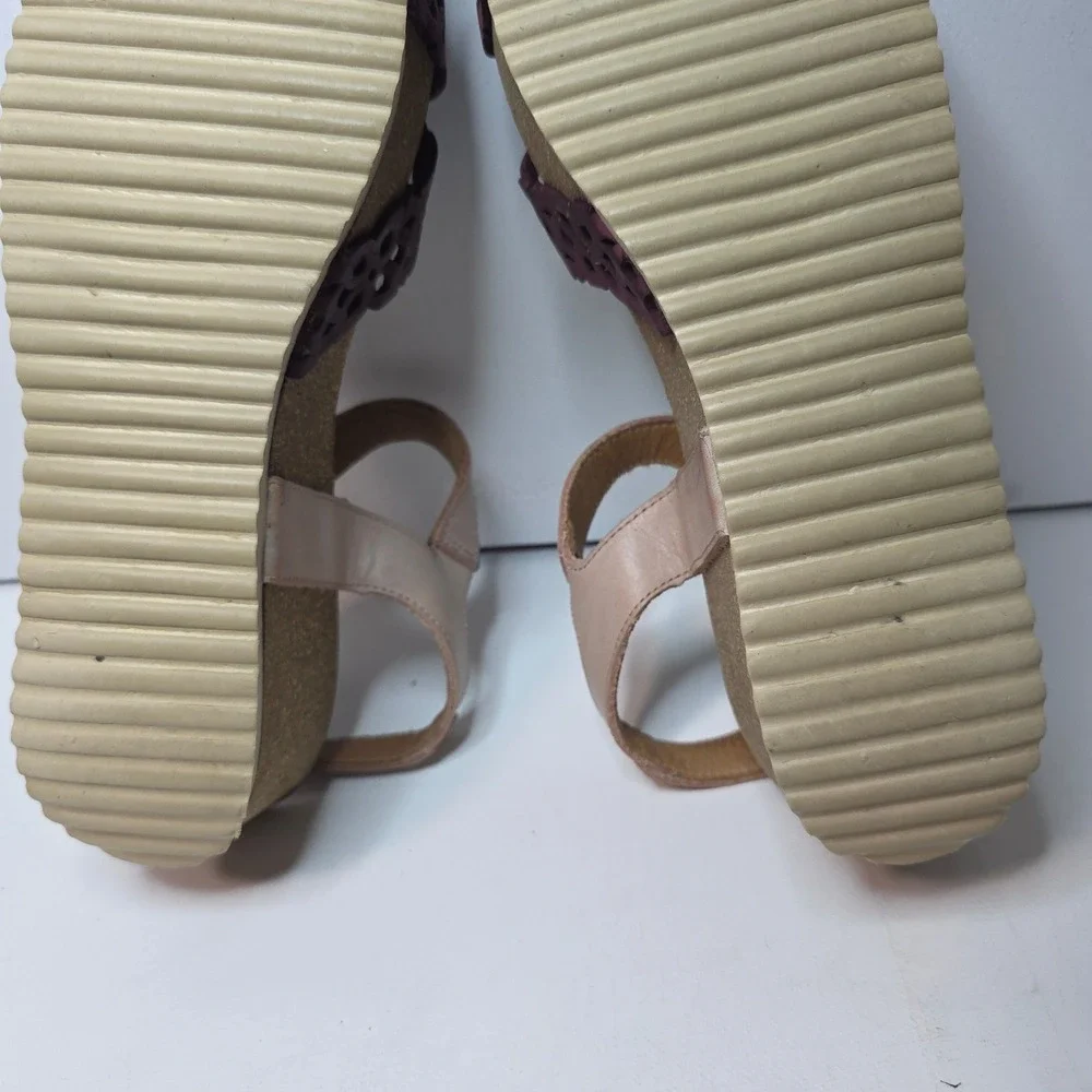 Wanda Panda Shoes Wedge Sandals Burgundy‎ Leather Cutout Cork Sole W's Size 41